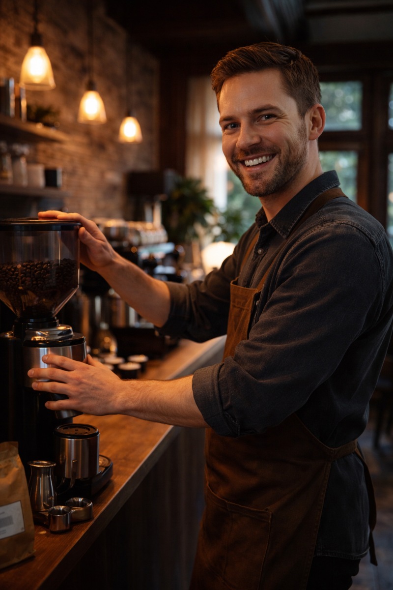 Jason preparing a pour over coffee at Ember and Oak
