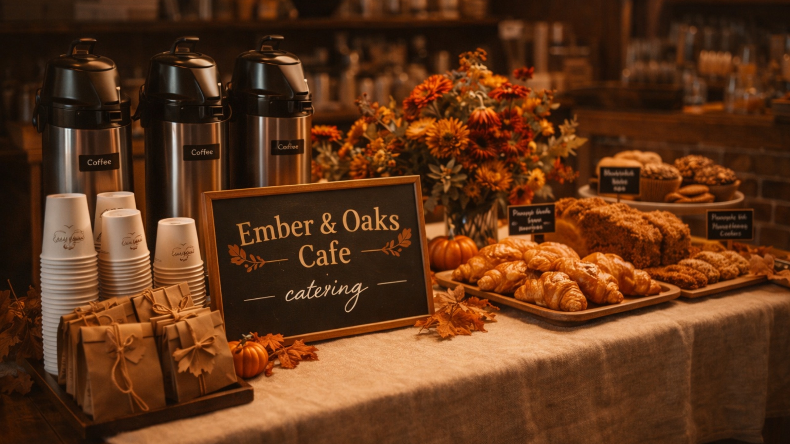 Coffee and pastries set up for a catering event