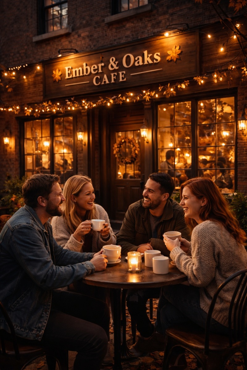 A group of people sitting around a table drinking coffee
