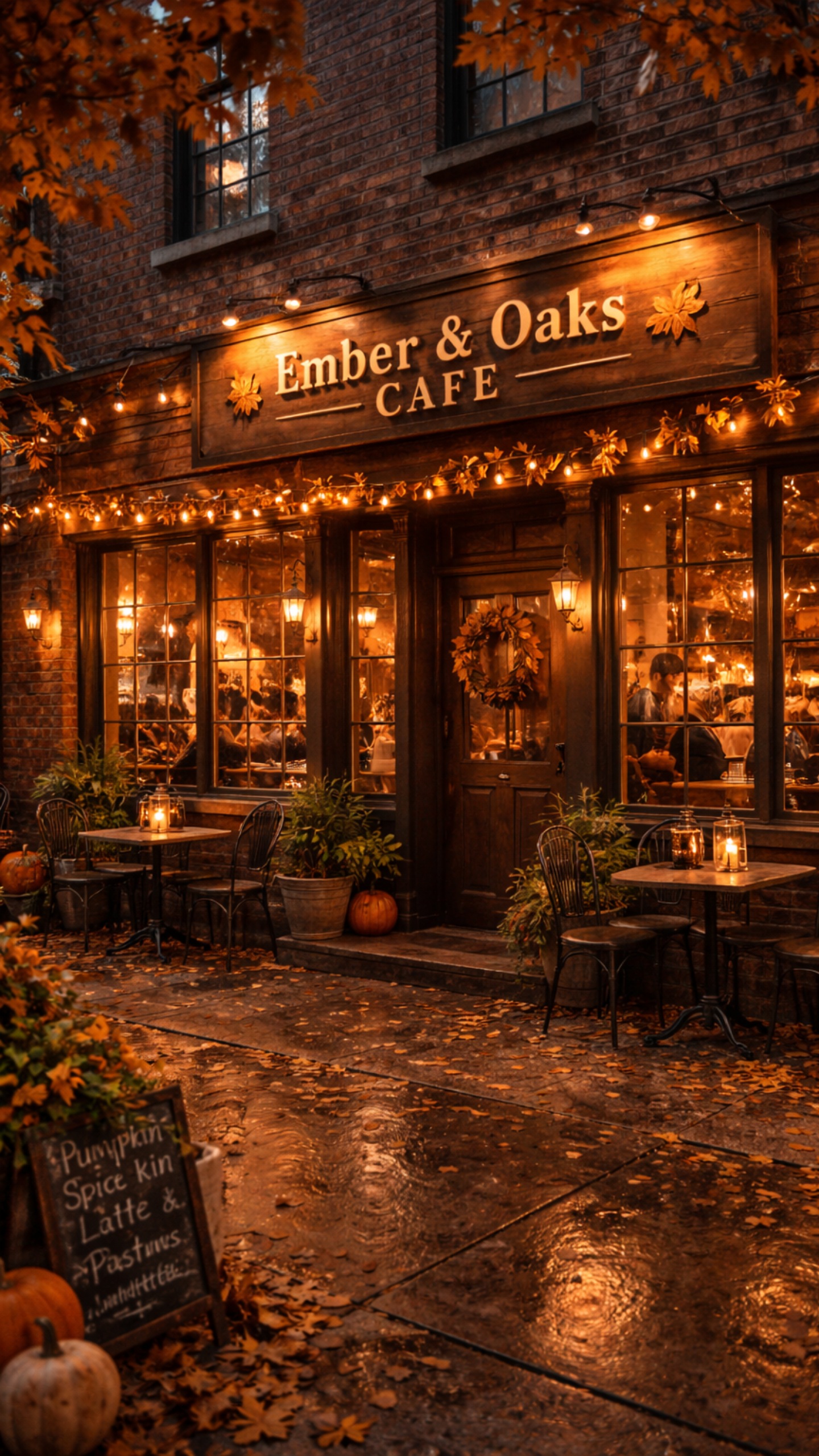 Warm interior of Ember and Oak Cafe